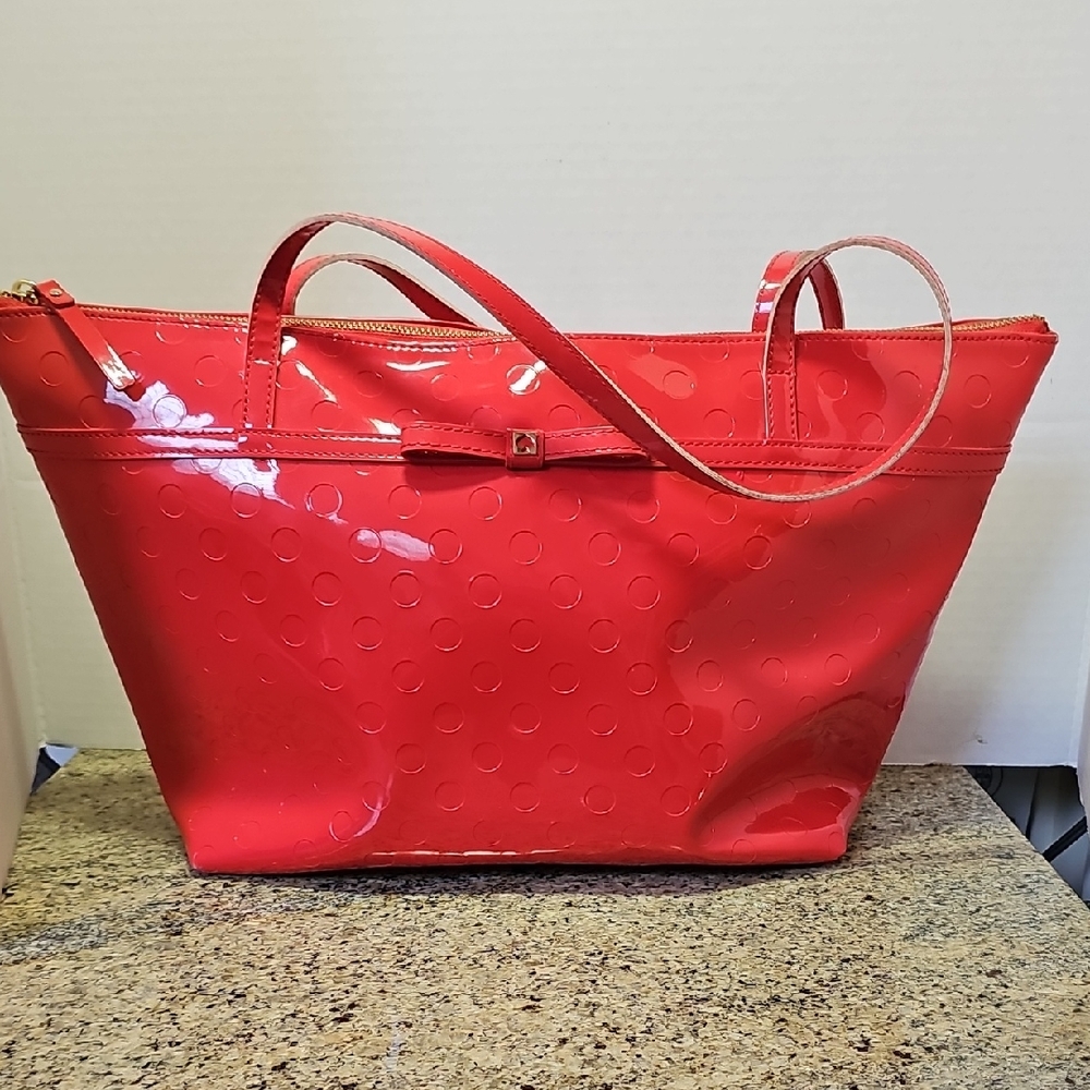 Kate Spade Red Patent Leather Tote Bag with Polka Dots